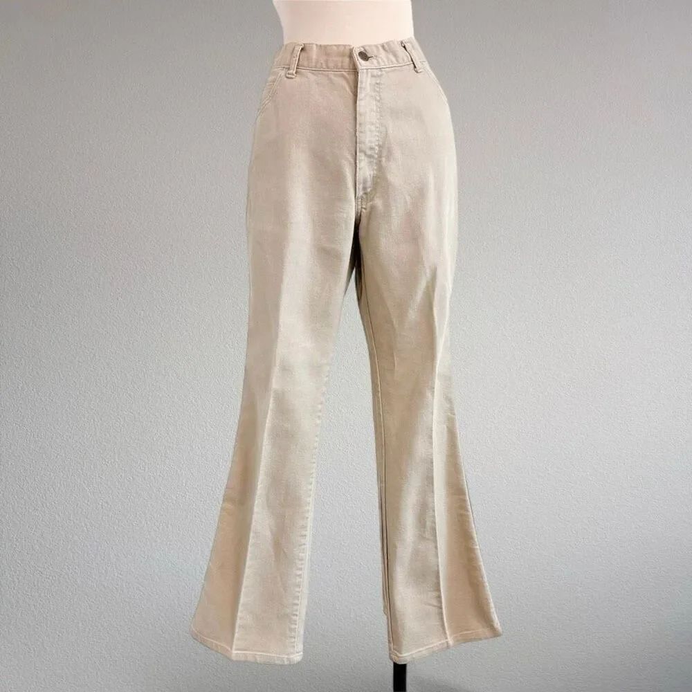Vintage 70s Tan High Rise Flare Jeans Pleated Boot Bootcut 32” 34”